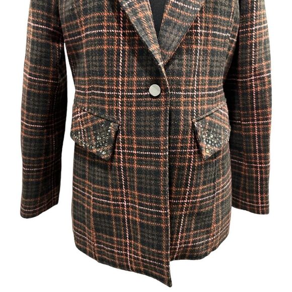 SAM Edelman Margot Mabel Plaid Embellished Blazer Sz L - Picture 3 of 15